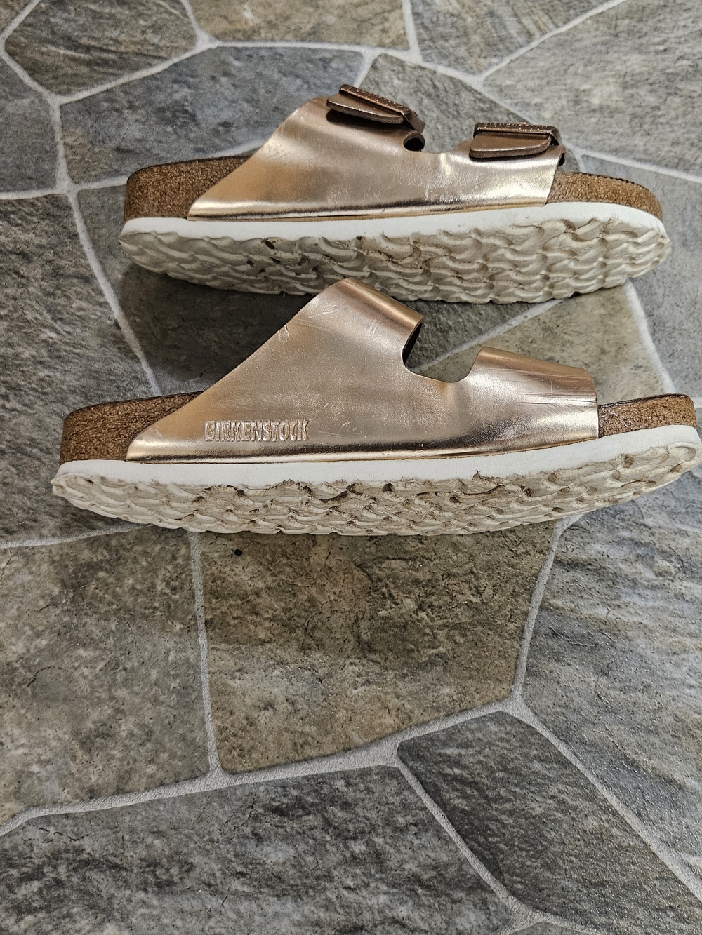 Womens Birkenstock  Metallic Rose Gold Double Strap Sandals Size 38 - Picture 5 of 6